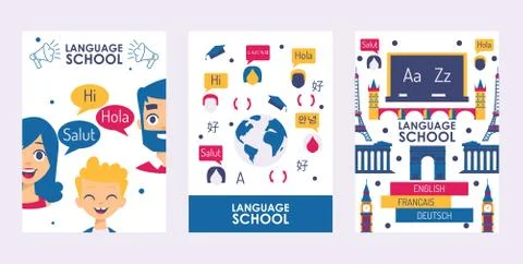 Language school banner, vector illustration. Education course book cover Stockillustratie