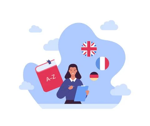 Language school education concept. Vector flat people illustration. Mixed eth Stock Illustration