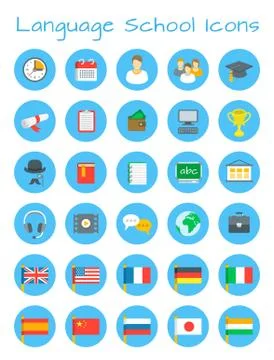 Language school flat vector education icons Stock Illustration