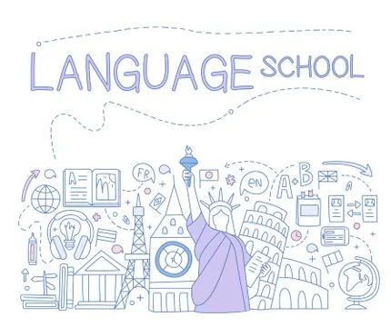 Language School Infographics. Vector Illustration Illustrazione stock