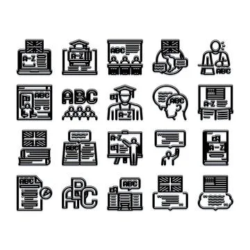 Language school learning icons for education studying Stockillustratie