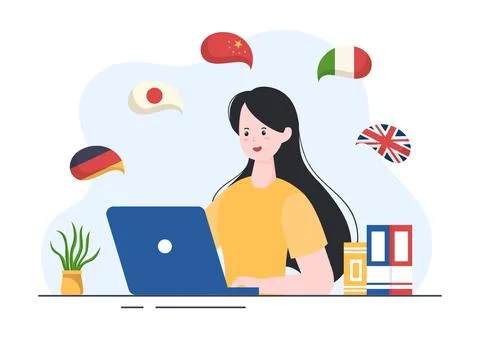 Language School Template Hand Drawn Cartoon Flat Illustration of Online Learn Stockillustratie