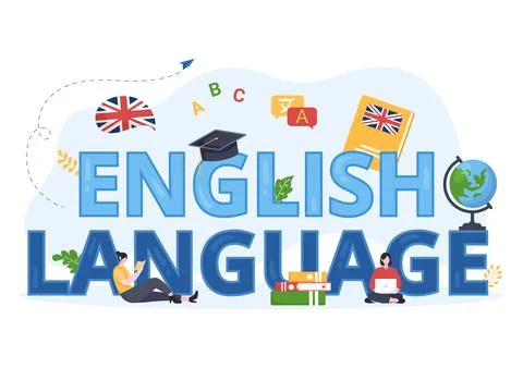 Language School Template Hand Drawn Cartoon Flat Illustration of Online Learn Stockillustratie