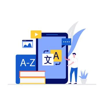 Language school vector illustration concept with characters. Modern flat styl Stock Illustration