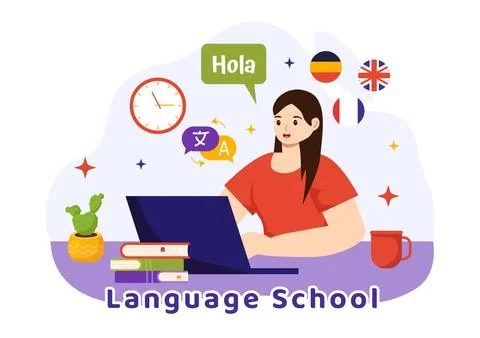 Language School Vector Illustration of Online Learning, Courses, Training P.. Stock Illustration