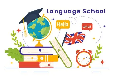 Language School Vector Illustration of Online Learning, Courses, Training P.. Stockillustratie
