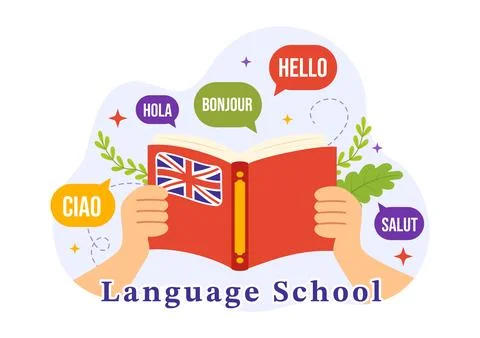Language School Vector Illustration of Online Learning, Courses, Training P.. Stock Illustration
