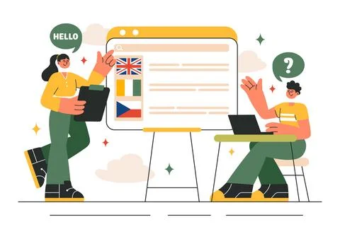 Language School Vector Illustration of Online Learning, Courses, Training P.. Stockillustratie