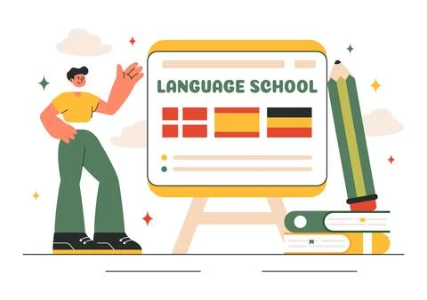 Language School Vector Illustration of Online Learning, Courses, Training P.. イラスト素材