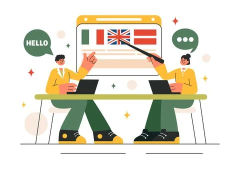 Language School Vector Illustration of Online Learning, Courses, Training P.. Stockillustratie