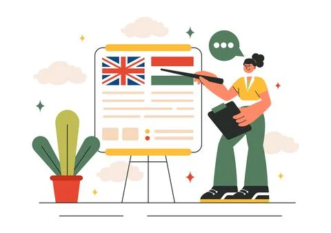 Language School Vector Illustration of Online Learning, Courses, Training P.. Stockillustratie