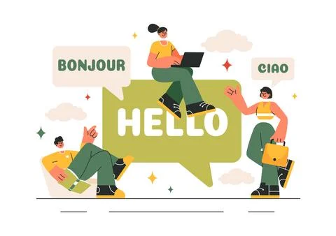Language School Vector Illustration of Online Learning, Courses, Training P.. Stockillustratie