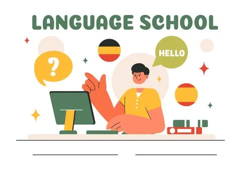 Language School Vector Illustration of Online Learning, Courses, Training P.. Stockillustratie