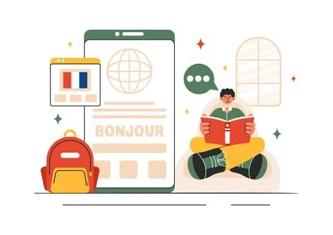 Language School Vector Illustration of Online Learning, Courses, Training P.. Stockillustratie