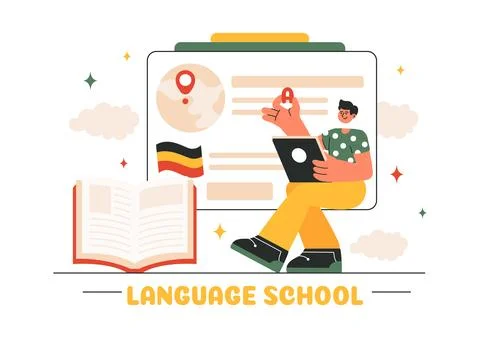 Language School Vector Illustration of Online Learning, Courses, Training P.. イラスト素材