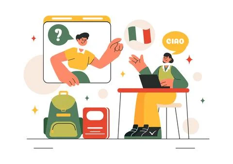 Language School Vector Illustration of Online Learning, Courses, Training P.. Stockillustratie