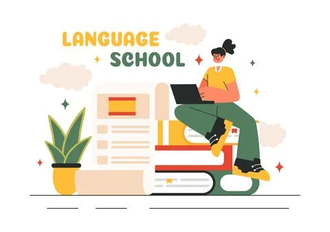 Language School Vector Illustration of Online Learning, Courses, Training P.. Stockillustratie