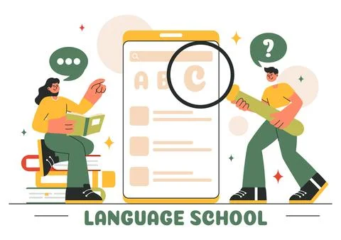 Language School Vector Illustration of Online Learning, Courses, Training P.. Stockillustratie