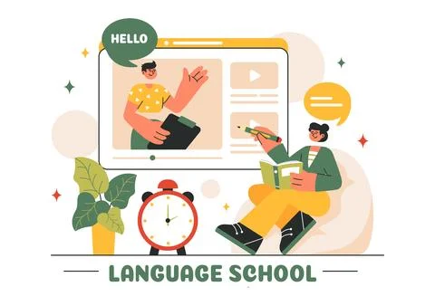 Language School Vector Illustration of Online Learning, Courses, Training P.. Stock Illustration