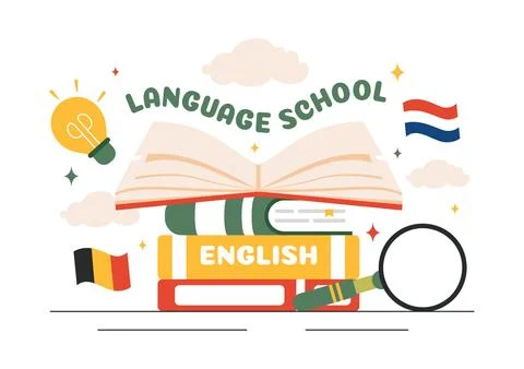Language School Vector Illustration of Online Learning, Courses, Training P.. Stockillustratie