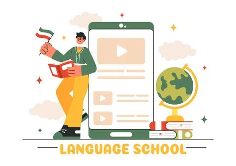 Language School Vector Illustration of Online Learning, Courses, Training P.. Stock Illustration