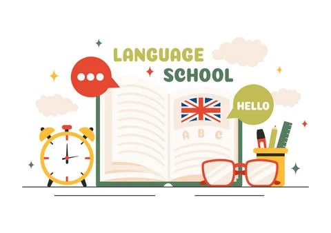 Language School Vector Illustration of Online Learning, Courses, Training P.. Stock Illustration