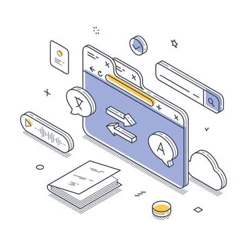 Language translate web dictionary internet service concept isometric line vec Stock Illustration