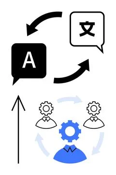 Language Translation and Collaboration Process with Arrows, Speech Bubbles,.. Stock Illustration