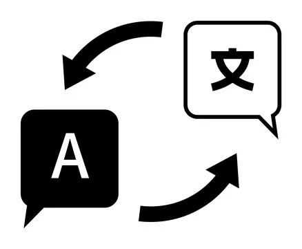 Language Translation and Communication Between Different Scripts Using Arrows Stock Illustration