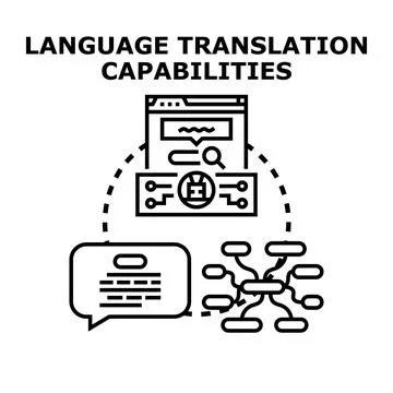 Language translation capabilities with digital technology adapting informatio Stock Illustration
