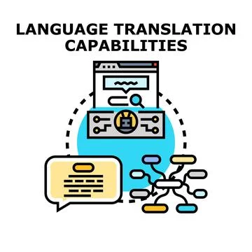 Language translation capabilities with digital technology adapting informatio Stock Illustration