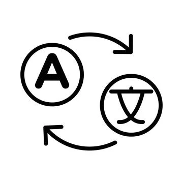 Language translation icon linear logo mark in black and white Stock Illustration