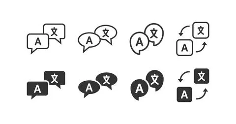 Language translation icon set. Speech bubble conception illustration symbol.. Stock Illustration