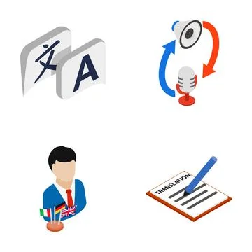 Language translation interpreting communication concepts isometric icons Stock Illustration