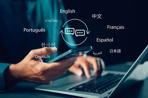 Language translator app education concept person using translation, foreign.. Stock Photos