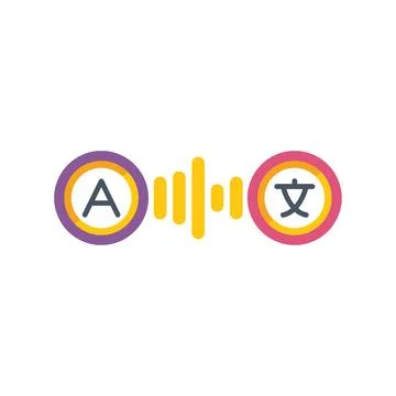 Language translator icon showing audio waveform converting foreign text Stock Illustration