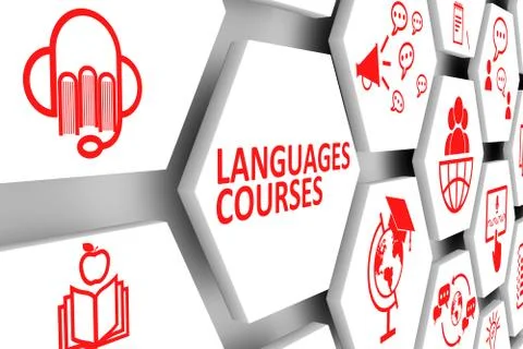 LANGUAGES COURSES concept cell background 3d illustration Stock Illustration