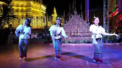 Lanna Folk Dance Performance by Heuan Chang Fon Jao Nang Noi. Stock Footage 340595829