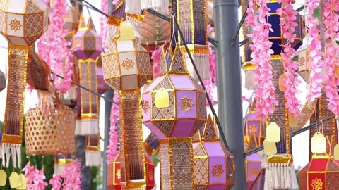Lanna lantern (Yi Peng lantern) is a colorful traditional Thai lantern 스톡 동영상 295466101
