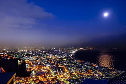 Lanscape high angle view from Mount Hakodate gives a beauthul view of night c Stock Photos