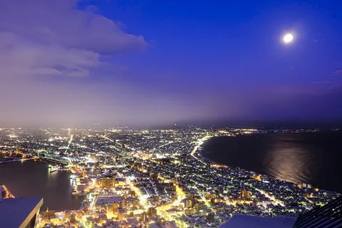 Lanscape high angle view from Mount Hakodate gives a beauthul view of night c Stock Photos