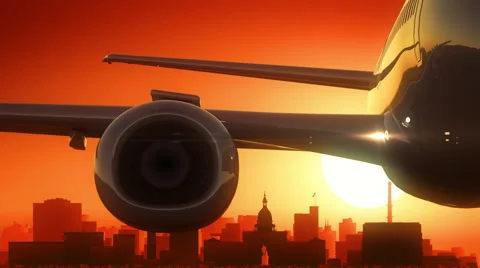 Lansing Michigan USA America Skyline Sunrise Take Off Stock Footage