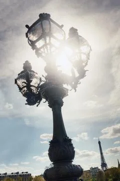 Lantern on Alexander's third bridge in Paris Stock Photos