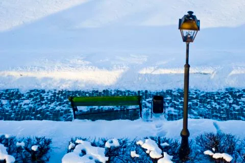 Lantern and bench top view Stock Photos
