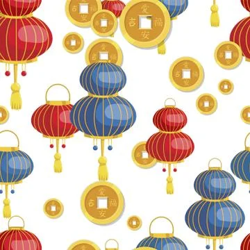 Lantern and coins pattern Stock Illustration