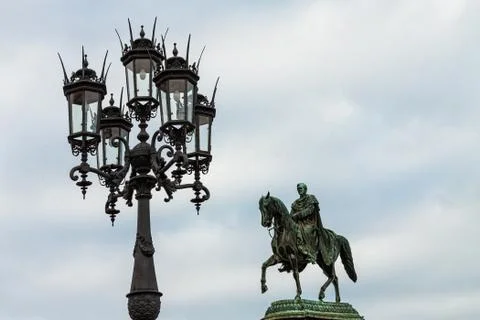 Lantern and statue in dresden Stock Photos