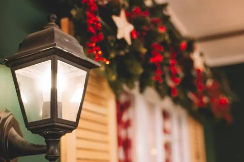 Lantern on a background of Christmas decorations Stock Photos