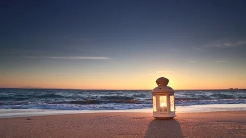 Lantern on the beach Stock Footage 70548763