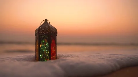 Lantern on the bEach with Waves Video stock 236089601