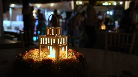 Lantern with burning candle at night Stock Footage 111384573